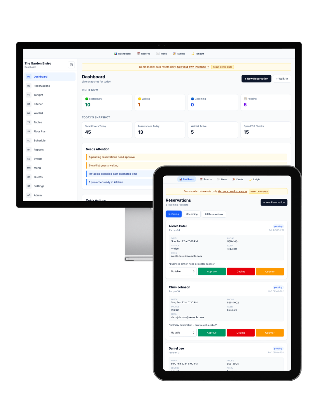 ReserveSit dashboard